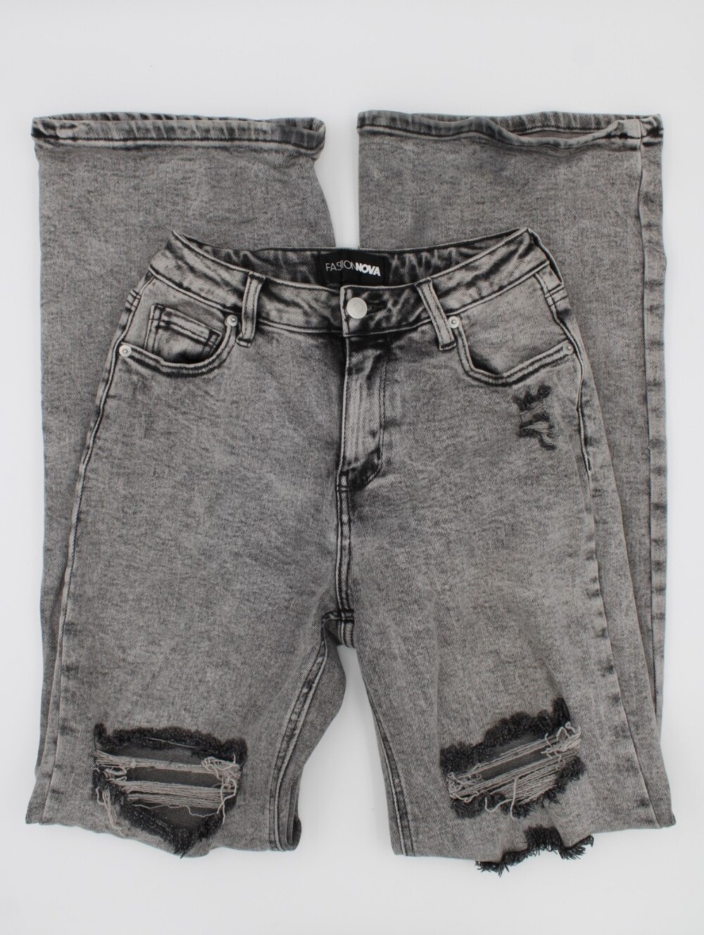 Fashion Nova Grey Acid Wash Distressed Jeans Size 1